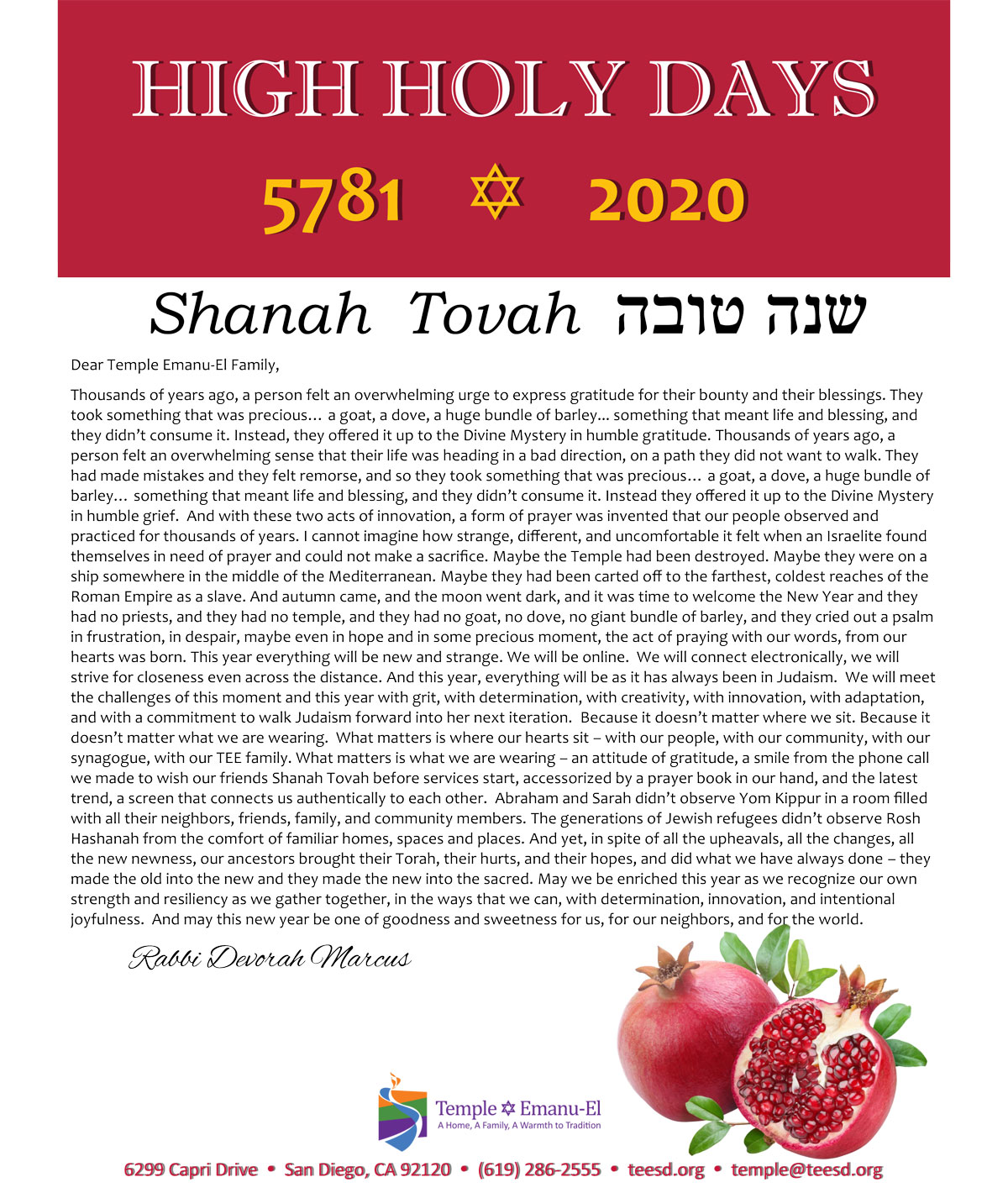 High Holy Days Temple EmanuEl